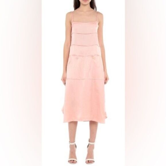 Carven satin midi dress peachy pink - Picture 1 of 16